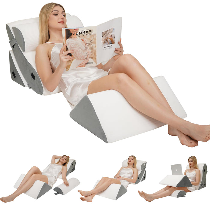 AAAini 4PCS Orthopedic Wedge Pillow Set,Wedge Pillow for Sleeping, Knee, Lumbar and Back Pain Relief,Adjustable Bed Pillow for Acid Reflux,Anti Snoring & GERD - White
