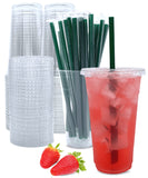 Aatriet 24 oz Clear Plastic Cups with Lids and Straws, Disposable Coffee Cups 25 Sets