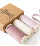 Vitalizart Velvet Ribbon Pink White Set 3/8" x 15 Yd Wooden Spool Fabric Trim 3 Rolls * 5 Yd for Christmas Wreath Decoration Handmade Craft Ornaments Gift Wrapping & Bow Making