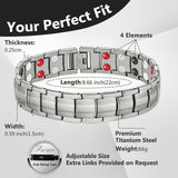 Feraco Mens Magnetic Bracelet Titanium Steel Magnetic Bracelet with Double Row 4 Elements Magnets (Silver)