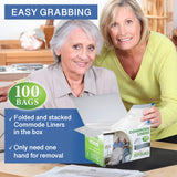 Commode Liners - 100 Strong Portable Toilet Bags - Easy To Use Bedside Commode Liners Disposable - Toilet Liners That Support Dignity of Seniors & Disabled - No More Buckets to Wash - NO Absorbent Pad