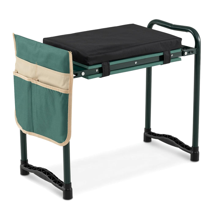 OFFICEJOY 2-in-1 Garden Kneeler and Seat, Folding Garden Seat w/EVA Foam Kneeling Pad & Removable Tools Pouch, Sturdy Steel Frame, No Assembly, Portable Heavy Duty Garden Stool for Women Men Seniors