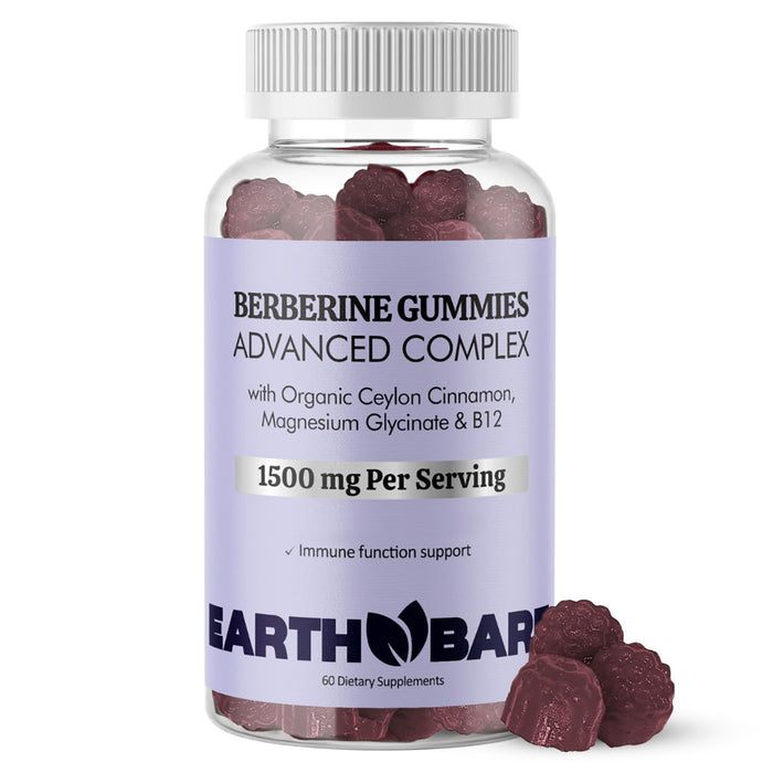 Earth Bare Berberine Supplement | High Potency Berberine with Ceylon Cinnamon Gummies | 1500mg Berberine Gummies with Magnesium Glycinate and Vitamin B12 | 60 Gummies