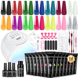 JEWHITENY 14 Colors Poly Gel Nail Kit Starter Kit Poly Gel Kit With Nail Lamp Base Coat Top Coat Builder Gel Nail Kit Manicure Tools All In One for Starter Nail Art Design Supplies Kit