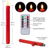 Homemory 6 Pcs Flameless Taper Candles with Remote Timer Dimmer, Red Battery Operated Candlesticks Flickering, Plastic Led Taper Candles Realistic, 9.6 Inches for Party Holiday Celebrations Christmas