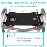 Vive Walker Tray for Folding Walker - (w/Cup Holder) - Adult Mobility Accessories - Fits Standard Walkers - Medical Table for Seniors Non Slip Mat for Food - Removable & Easy Assembly