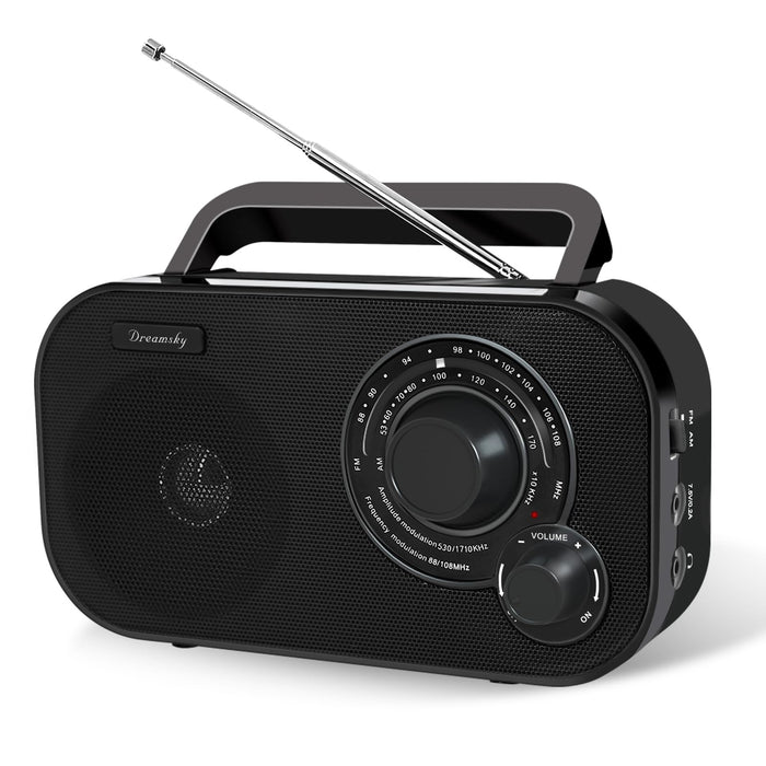 DreamSky AM FM Portable Radio Plug in Wall or Battery Operated for Home & Outdoor, Strong Reception, Large Dial Easy to Use, Transistor Antenna, Headphone Jack, Small Gifts for Seniors Elderly