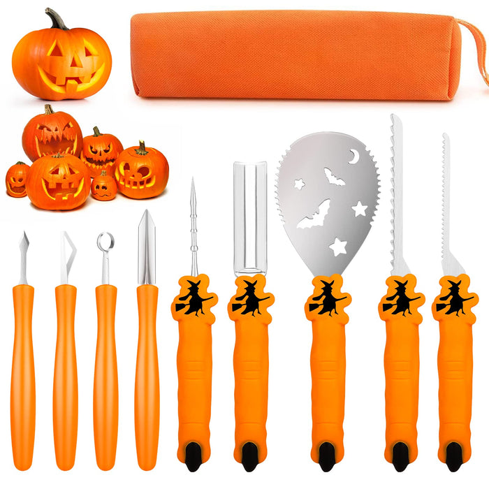 TRAALL Pumpkin Carving Kit Tools Halloween, Professional Heavy Duty Carving Set, Stainless Steel Sculpting Tool Carving Knife for Halloween Decoration Jack-O-Lanterns, Gift for Halloween(9PCS)