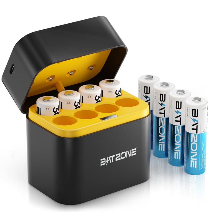 BATZONE Rechargeable aa Batteries Lithium 8 Pack with Fast Charger,1.5V 3000mWh High Capacity aa Lithium Batteries,Constant Output Li-ion Double a Batteries Cycle Times up to 1600x