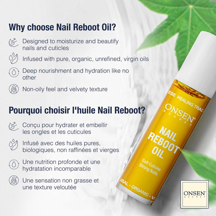 Onsen Secret Nail Reboot Duo - Treatment for Damaged Nails - Natural Nail Care & Cuticle Repair - Visible Results For Perfect Nails, Cuticle Conditioner Cream 15ml & Nail Reboot Oil 10ml