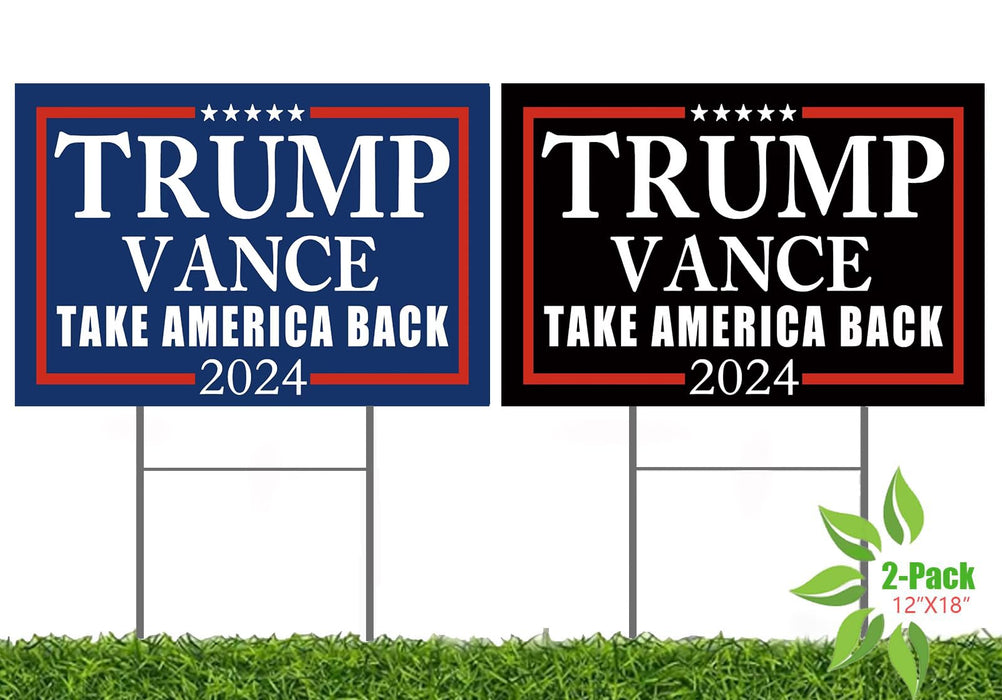 WENWELL Trump Vance 2024 Yard Signs 2-Pack – Double-Sided,Waterproof,UV Resistant,12x18 Inchs with Metal H-Stakes – Donald Trump JD Vavce Campaign Rally Placard Outdoor Lawn Decoration