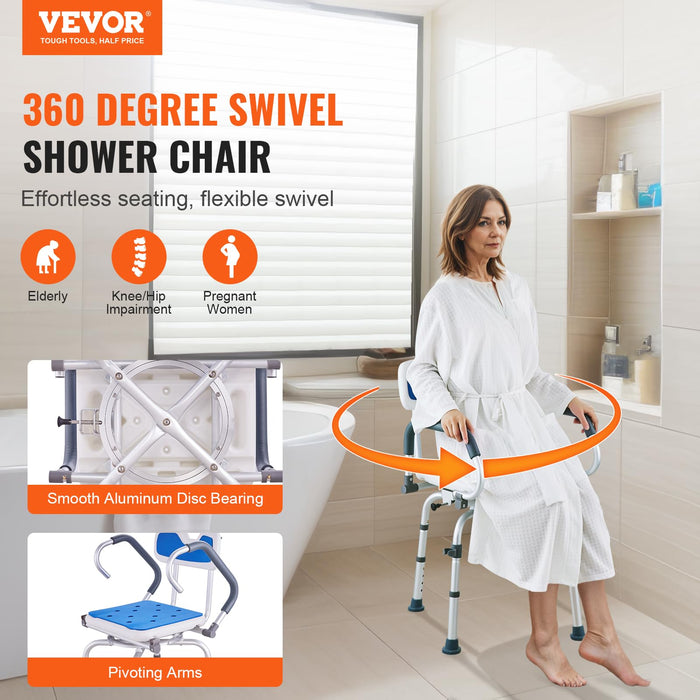 VEVOR Shower Chair, Shower Seat with Back, Adjustable Height Shower Stool, Shower Chair for Inside Shower Bathtub, Non-Slip Bathroom Bench Bath Chair for Elderly Disabled Handicap, 350 LBS Capacity