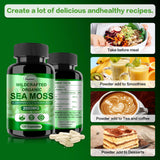 Fleamart Irish Sea Moss Capsules 120ct Raw Organic Sea Moss Wildcrafted Bladderwrack Burdock Root Capsules Super Food Immune System Digestive Health Sea Moss Pills