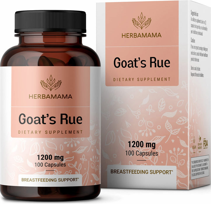 HERBAMAMA Goat's Rue Capsules - Galega Officinalis Nutritional Supplement - 1200 mg, 100 Capsules - Promotes Milk Flow, Lactation & Mammary Tissue Development - Non-GMO Support for Breastfeeding