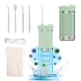 Travel Water Flosser, Mini Portable Oral Irrigator, Telescopic Water Tank, 4 Nozzles, Unique Light, IPX7 Waterproof, Cordless Water Flosser for Teeth, Gums, Braces,Dental Care for Home Travel (Green)