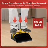 Tiumso Broom with Dustpan Combo Set, Brooms and Dustpans Sets with 51'' Long Handle, Large Dust Pan and Broom, Self-Cleaning Dustpan Teeth for Lobby Kitchen Office - Black and Yellow