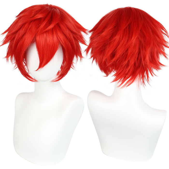 Anogol Hair Cap + Short Red Men's Cosplay Wig for Halloween Christmas Event Costume Party