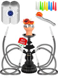 Portable Hookah Set 4 Hose - Black Hookah 4 Hose LilOne 12” Black 4 Hose Hookah Set with 50x Foil Hookah Bowl 10x Tips 4x Hookah Hose Tongs - Black Hookah 4 Hose Set