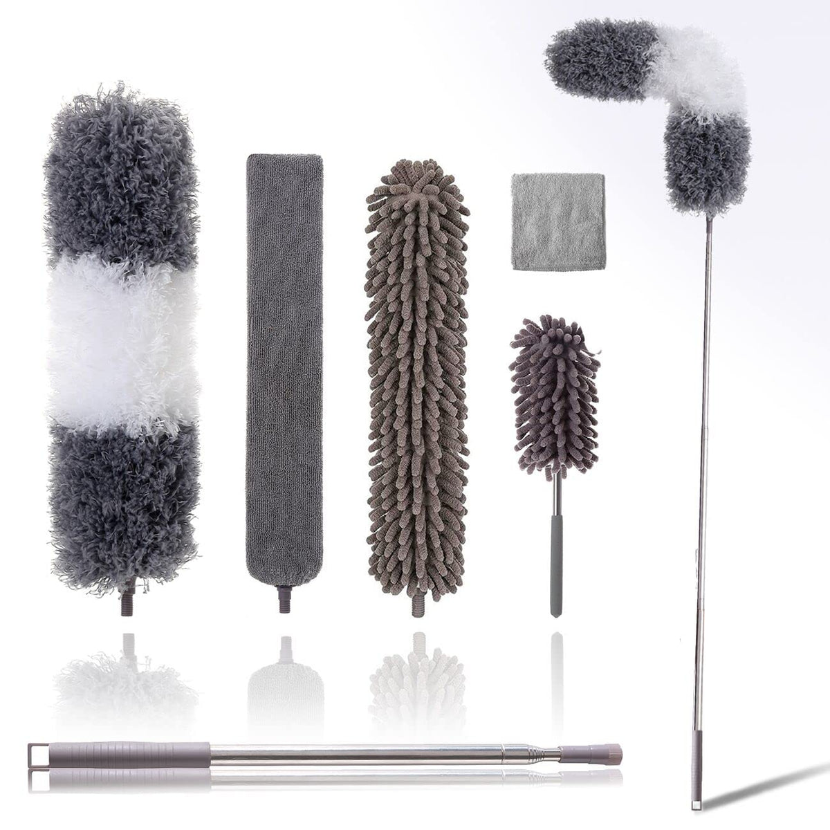 Microfiber Duster Kit for High Ceiling (6pcs), Extendable Dusters for