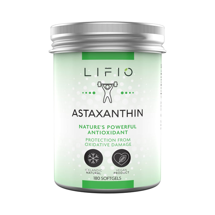 Lifio Icelandic Astaxanthin from Microalgae, All-Natural Support for Skin & Joint Health, Vegan, Soy-Free, Gluten-Free, Non-GMO, 12 mg, 180 Softgels