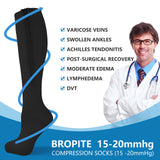bropite Zipper Compression Socks Women & Men - 2Pairs Calf Knee High 15-20mmHg Closed Toe Compression Stocking