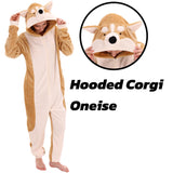 COSUSKET Snug Fit Unisex Adult Onesie Pajamas, Animal Flannel Cosplay Corgi One Piece Halloween Costume Sleepwear Homewear