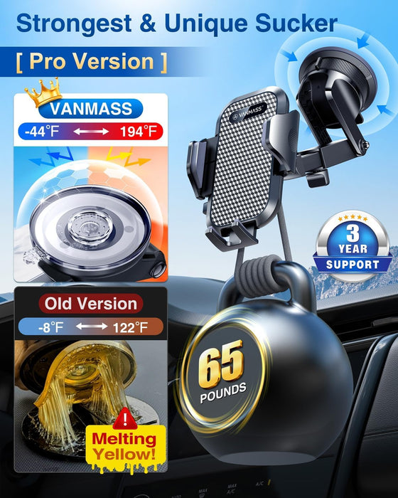 [True Military-Grade] Car Phone Holder VANMASS [2024 Strongest Suction & Clip] Cell Phone Mount for Dashboard Windshield Vent Truck Accessories Cradle Dash Stand for iPhone 16 Pro Max 15 14 13 Android