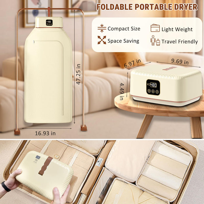 Portable Clothes Dryer, 8H Timer, w/Remote Control & Dry Bag, Mini Compact Foldable Fast Electric Dryer Machine for Laundry, Travel, Apartment, RV, Dorm, Quiet 45dB, Energy Save, 600W
