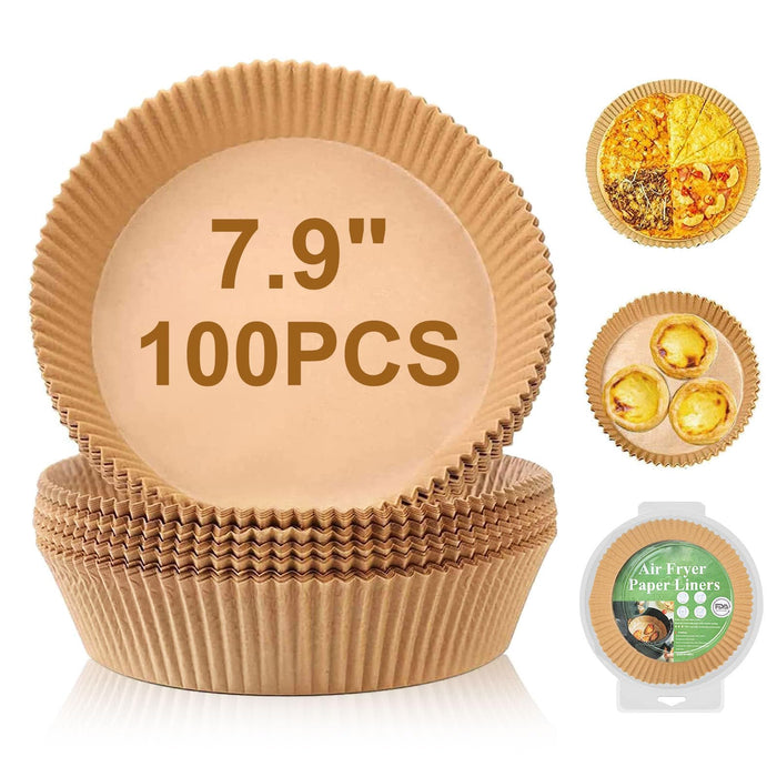Air Fryer Disposable Paper Liner, 100PCS 7.9 Inch Air Fryer Liners Round, Parchment Paper Non-stick Oil-proof Water-proof