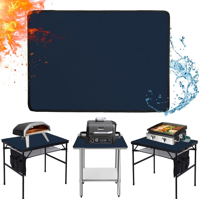 Amerbro 24x31in Heat Resistant Grill Mats for Outdoor Grill to Protect Your Prep Table and Outdoor Grill Table - Fire Proof & Water Proof & Oil Proof BBQ Mat - Blue（1mm）