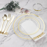 175PCS Clear Gold Disposable Dinnerware Set (25 Guests), Plastic Plates for Party, Wedding, Include: 50Plastic Plates, 25 Gold Silverware, 25 Cups, 25 Napkins