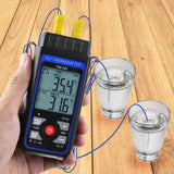 K/J Type Thermocouple Dual Channel Thermometer, T1-T2 Channel Temperature Measurement Wide Range Digital Thermometer with Backlight and Thermocouple Temperature Compensation