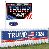 Probsin Trump 2024 Banner 120" x 20" with Trump 2024 Flag 3x5 Ft Set Take America Back Decorations Trump 2024 Yard Sign Party Supplies Backdrop Hanging Outdoor Gate Decor Fence Door Indoor Wall