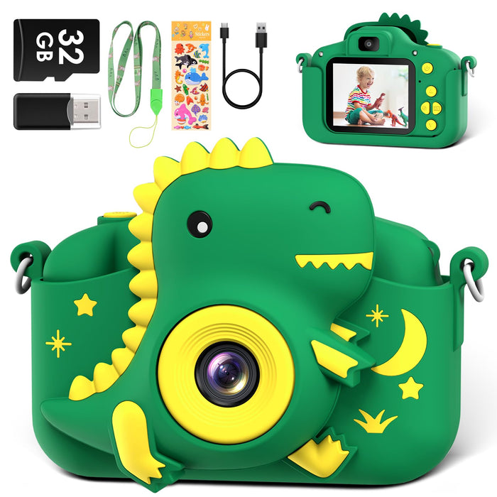 Kids Camera, Dinosaur Toddler Digital Camera for Ages 3-12 Boys Girls Childrens, Christmas Birthday Gifts, Selfie 1080P HD Video Camera for 3 4 5 6 7 8 9 Years Old Boys Girls Toys Gifts