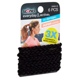 Scunci Everyday and Active Strand Elastics, Black Color, 6-Pcs per Pack, 3-Packs Total