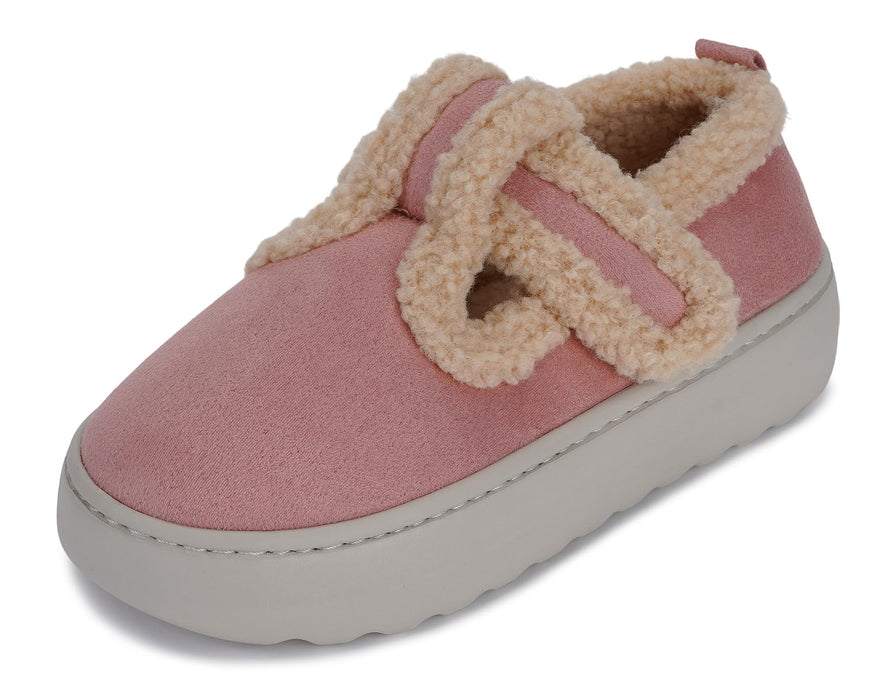 BRONAX House Slippers for Women Adjustable Hook and loop Comfy Bedroom Indoor Elderly Home Shoes Cozy Soft Curly Faux Shearling Lined Cushioned Slippers for Ladies Winter Warm Size 40-41 Pink