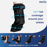 REVIX Ankle Ice Pack Wrap for Foot Pain Relief and Feet Injuries, Reusable Gel Ice Cold Packs for Achilles Tendonitis Black