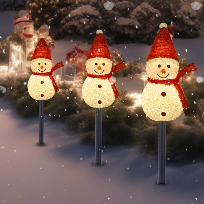 Solar Christmas Pathway Lights Outdoor Decor, Set of 3 Led Snowman Stake Lights, Waterproof Walkway Landscape Lights for Winter Yard, Garden, Solar Christmas Decorations (3pcs-Snowman B)