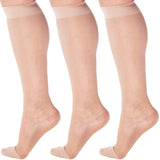 (3 Pairs) Made in USA - Sheer Compression Stockings for Women 15-20mmHg - Womens Compression Socks for Circulation during Travel, Airplane, Sport, Athletic - Natural, X-Large - A101NA4-3
