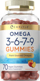 Carlyle Omega 3 6 7 9 Gummies | 120 Count | Vegan Plant Sourced Supplement | Peach Flavor