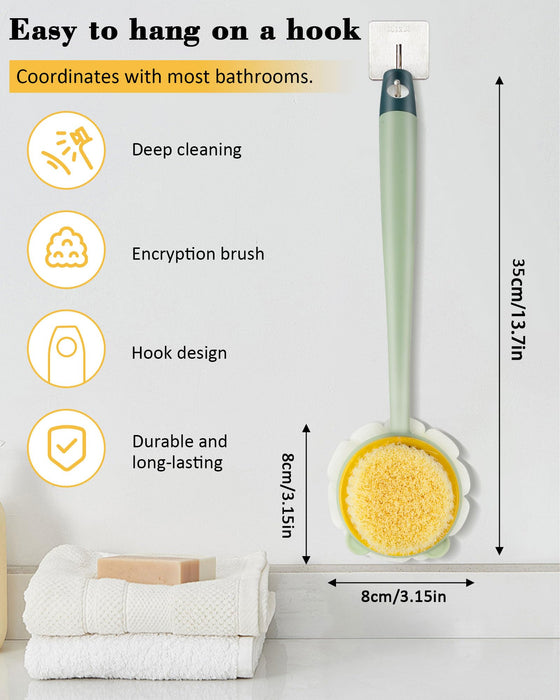 Sahasea Back Scrubber Shower Brush, Shower Brush Long Handle for Shower, Back Scrubber for Shower with Bristles and Loofah, Bath Brush for Bath and Dry Brush, Back Brush for Men Women Elderly - Green