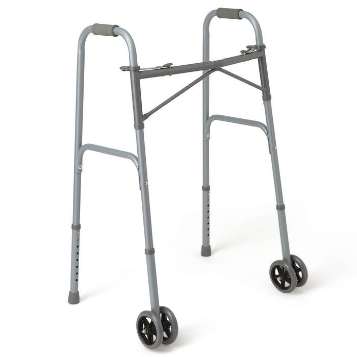 Medline Heavy Duty Bariatric Extra Wide Folding Walker wtih 5" Wheels, Supports up to 600 lbs, Comfort Foam Hand Grips