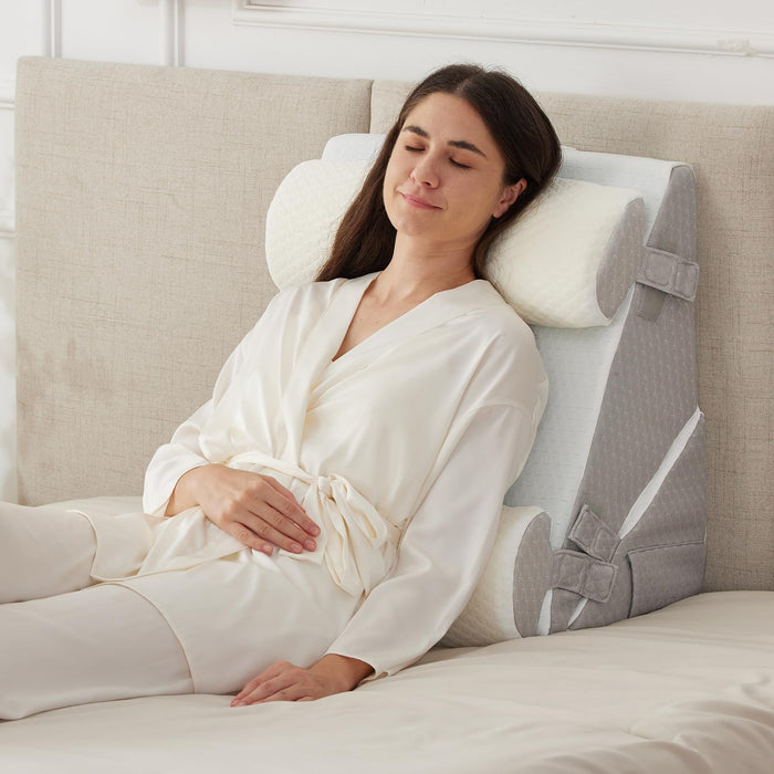 Ruqmuis 4PCS Wedge Pillow Set for After Surgery, Wedge Pillow Headboard, Adjustable 9&12 Inch Sleeping Wedge, Acid Reflux, Orthopedic Pillow Wedge for Back Pain Relief, Gerd, White/Grey