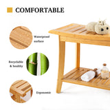 Bamboo Shower Bench Inside Shower Stool with Storage Shelf, Spa Bath Chair for Bathroom, Seat or Organizer for Living Room, Bedroom and Garden - Great for All Ages Unisex Elderly (Waterproof, Natural)