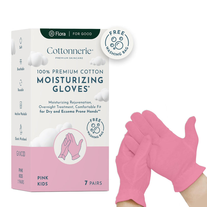 Gaxcoo Cottonnerie Kids 7 Pairs Pink 100% Premium Cotton Moisturizing Gloves for Kids: Dry Hands & Eczema | Overnight Lotion Treatment for Children, Girl & Boy | Reusable, Free Washing Bag, 4-7 Years