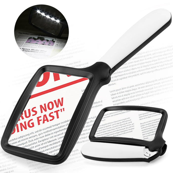 Folding Handheld Magnifying Glass with Light, Brightness Dimmable Magnifying Glass for Reading, LED 3X Large Rectangle Books Magnifier with Light for Seniors, Lighted Gifts for Elderly with Low Vision