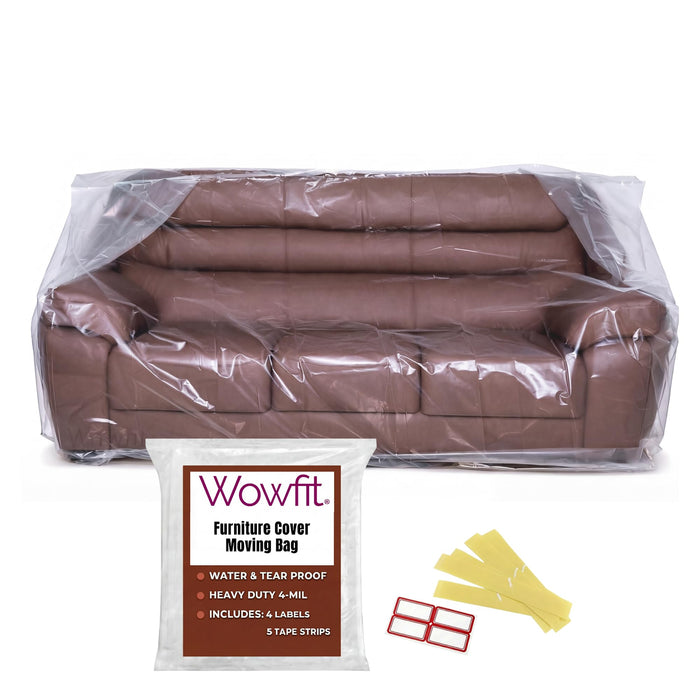 Wowfit Furniture Cover Dust-Proof Moving Bag for Sofa & Boxes – Clear, Odorless Plastic – 4mil Thick – 92W x 42D x 62/41H Inches
