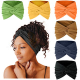 Tobeffect Extra Wide Turban Headbands for Women, 7'' Large Hairbands Boho Colorful Headband Twisted Knot Hair Accessories, 6 Pack