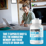 Nootropic Brain Aid | #1 Rated Focus & Memory Supplement | Improve Concentration, Memory, Increase Focus & Mental Clarity w/GABA, DHA, Magnesium + More | Caffeine Free for Men & Women - 60 Capsules