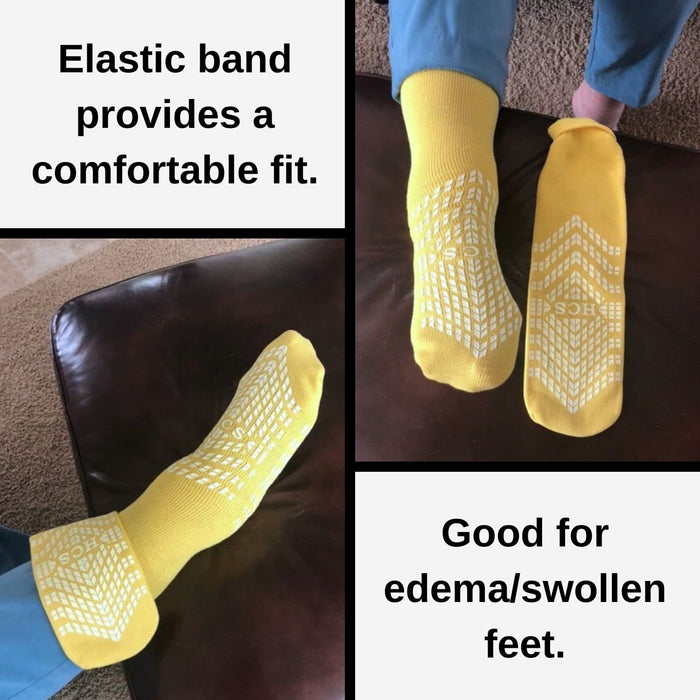 HCS Bariatric Hospital Socks with Grips for Women & Men (6 Pairs) - Non Slip Socks for Elderly/Non Skid Socks for Seniors - Fall Risk Patient Slippers (Yellow, Bariatric)